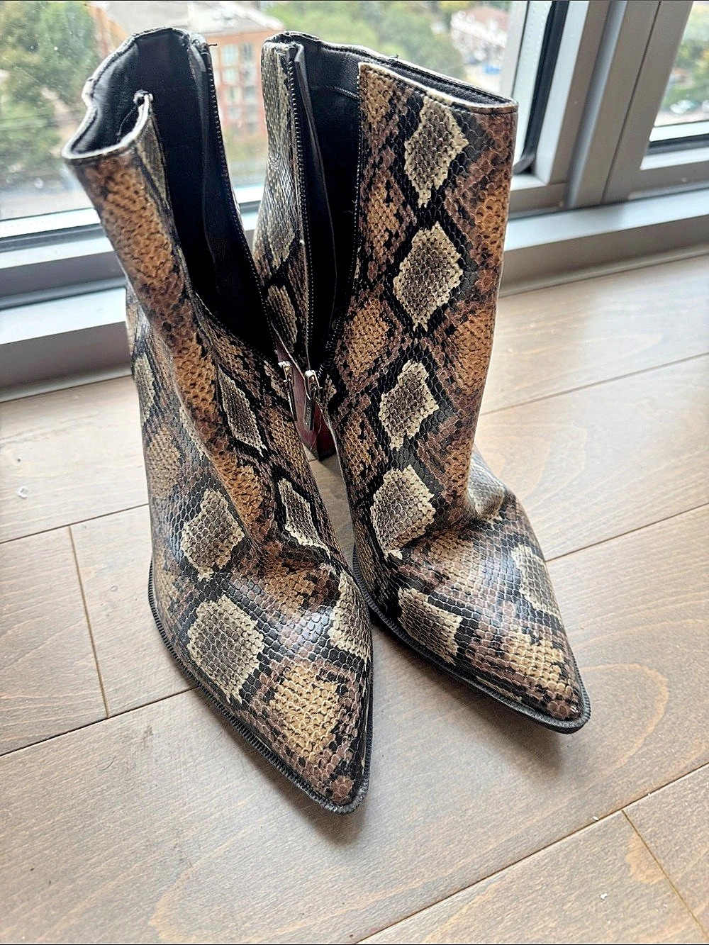 Sam Edelman Python-Print Pointed-Toe Heeled Boots US 8.5